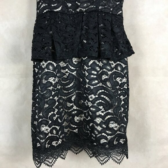 Material Girl Black/Tan Peplum Lace Bodycon Dress NWT XS - Picture 4 of 7
